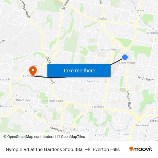 Gympie Rd at the Gardens Stop 38a to Everton Hills map