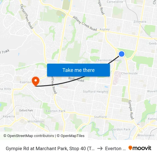 Gympie Rd at Marchant Park, Stop 40 (Temp Closure) to Everton Hills map