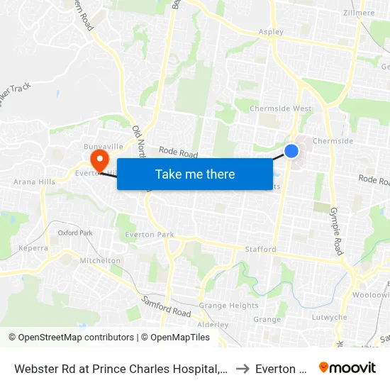 Webster Rd at Prince Charles Hospital, Stop 38 to Everton Hills map