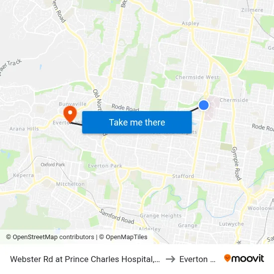 Webster Rd at Prince Charles Hospital, Stop 38 to Everton Hills map