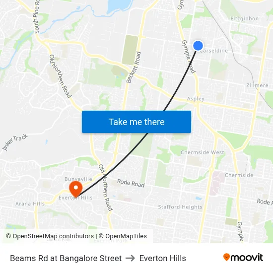 Beams Rd at Bangalore Street to Everton Hills map