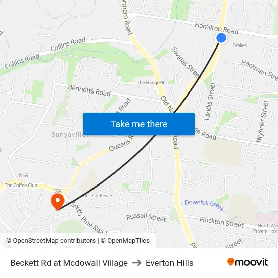 Beckett Rd at Mcdowall Village to Everton Hills map