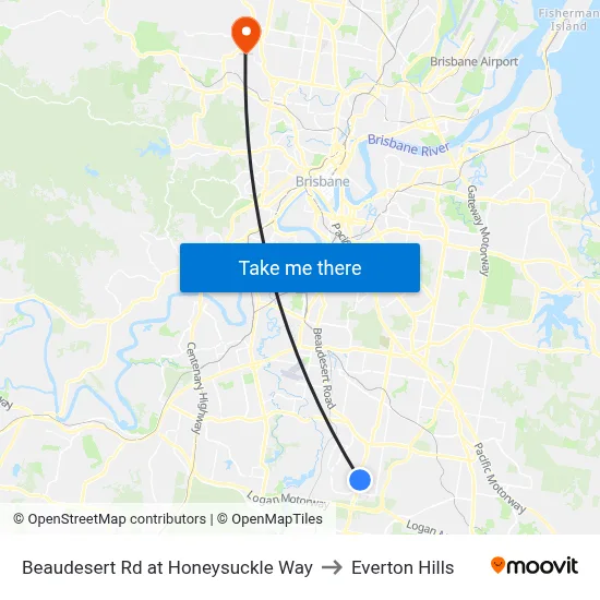 Beaudesert Rd at Honeysuckle Way to Everton Hills map