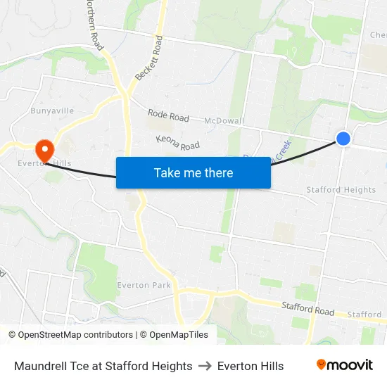 Maundrell Tce at Stafford Heights to Everton Hills map