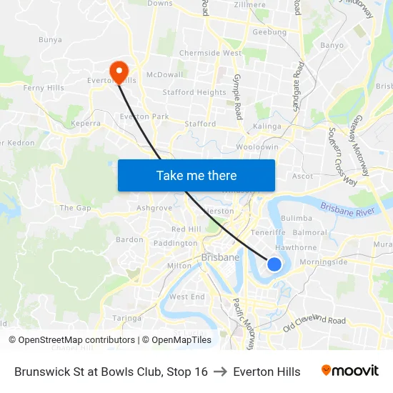 Brunswick St at Bowls Club, Stop 16 to Everton Hills map