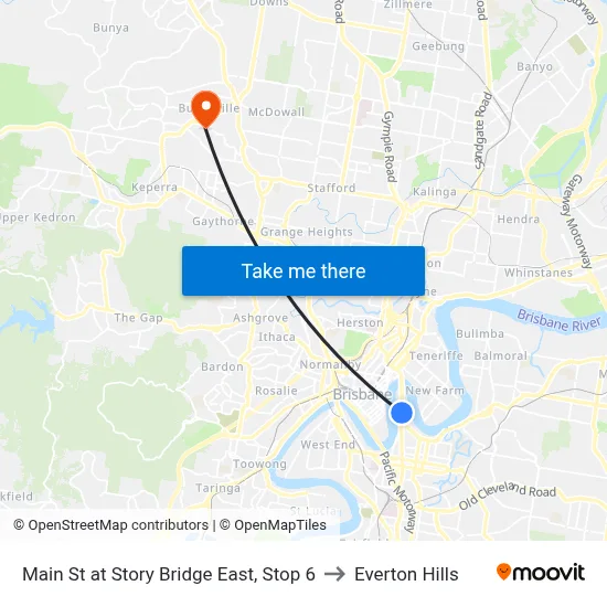 Main St at Story Bridge East, Stop 6 to Everton Hills map