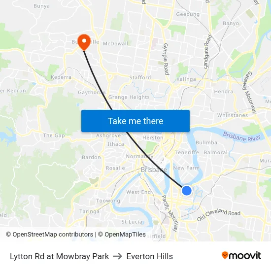 Lytton Rd at Mowbray Park to Everton Hills map
