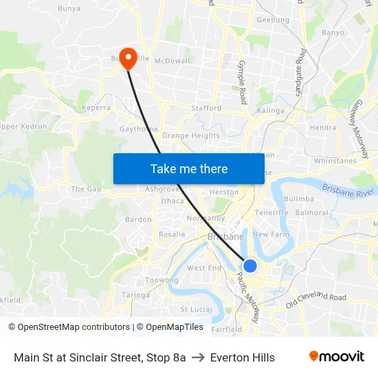 Main St at Sinclair Street, Stop 8a to Everton Hills map