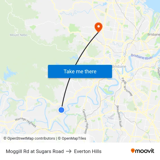 Moggill Rd at Sugars Road to Everton Hills map