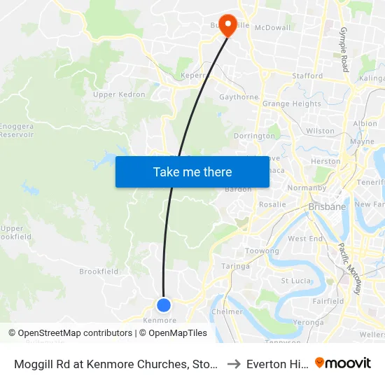 Moggill Rd at Kenmore Churches, Stop 35 to Everton Hills map