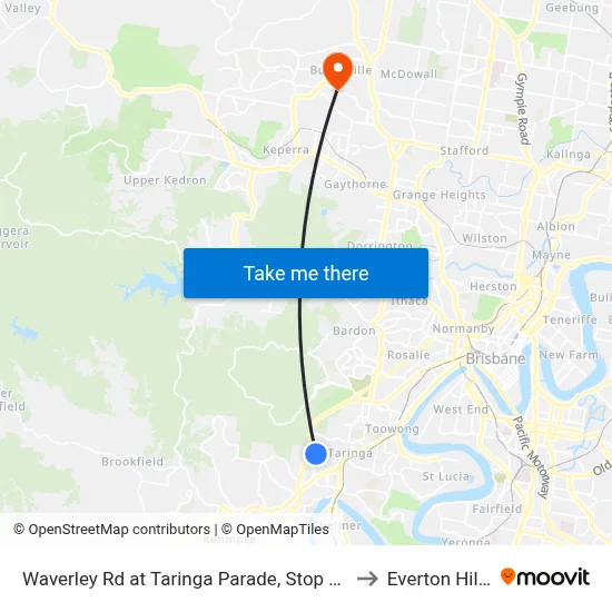 Waverley Rd at Taringa Parade, Stop 27 to Everton Hills map