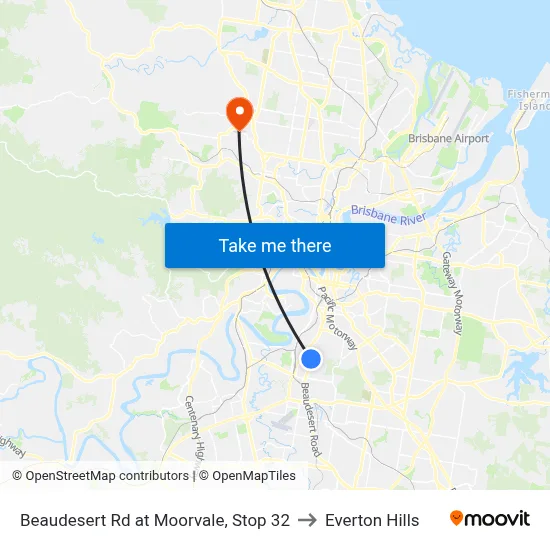 Beaudesert Rd at Moorvale, Stop 32 to Everton Hills map