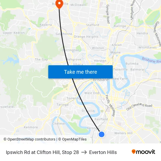 Ipswich Rd at Clifton Hill, Stop 28 to Everton Hills map