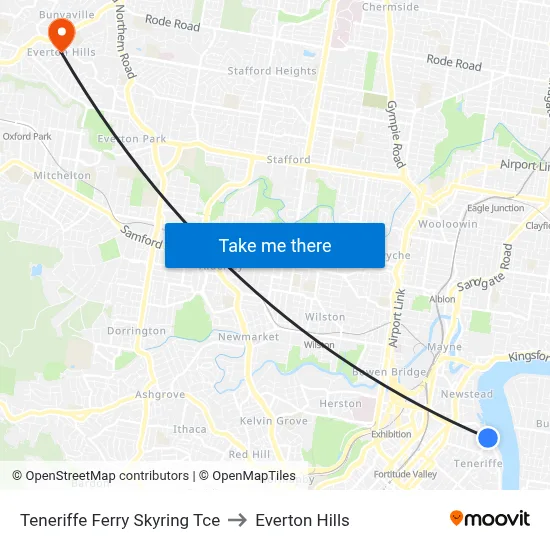 Teneriffe Ferry Skyring Tce to Everton Hills map