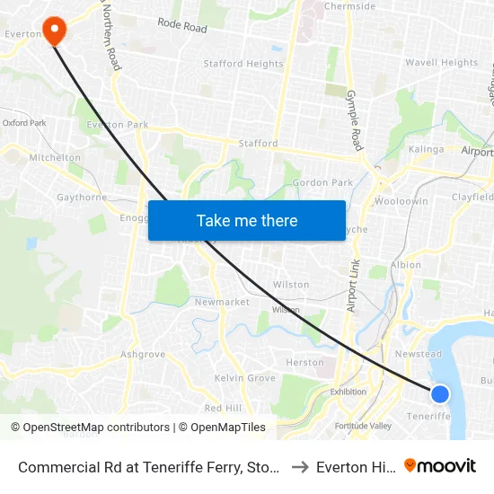 Commercial Rd at Teneriffe Ferry, Stop 16 to Everton Hills map