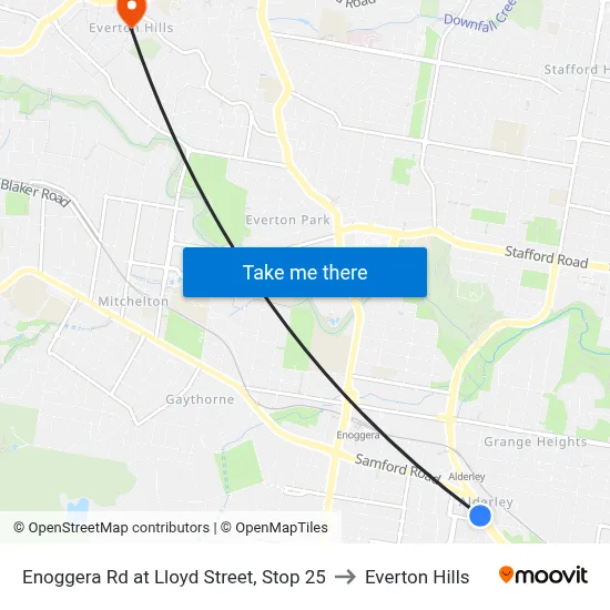 Enoggera Rd at Lloyd Street, Stop 25 to Everton Hills map