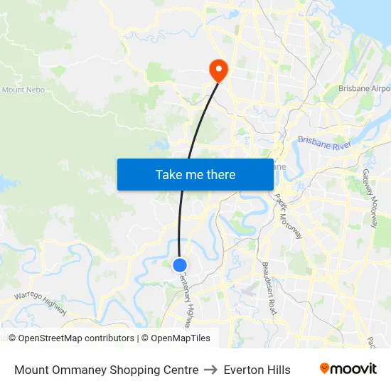 Mount Ommaney Shopping Centre to Everton Hills map