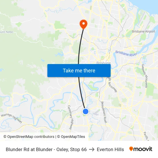 Blunder Rd at Blunder - Oxley, Stop 66 to Everton Hills map
