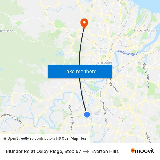Blunder Rd at Oxley Ridge, Stop 67 to Everton Hills map