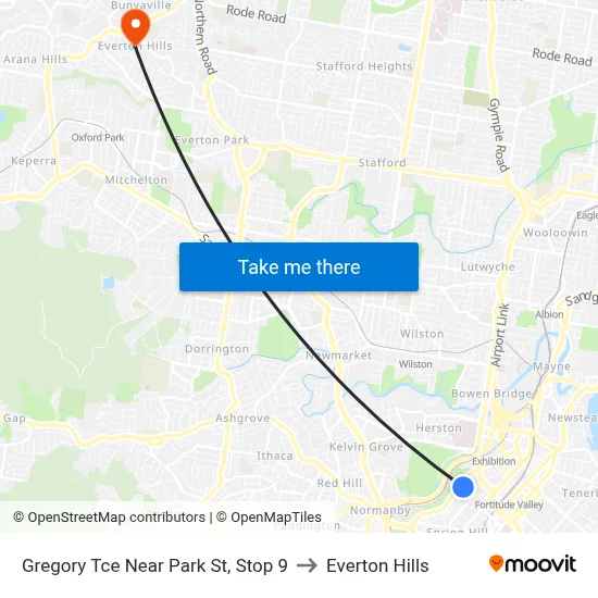 Gregory Tce Near Park St, Stop 9 to Everton Hills map