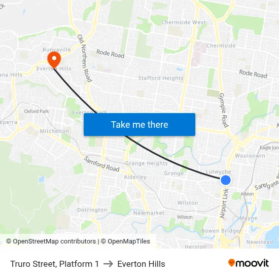 Truro Street, Platform 1 to Everton Hills map