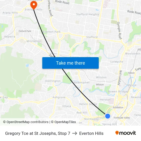 Gregory Tce at St Josephs, Stop 7 to Everton Hills map