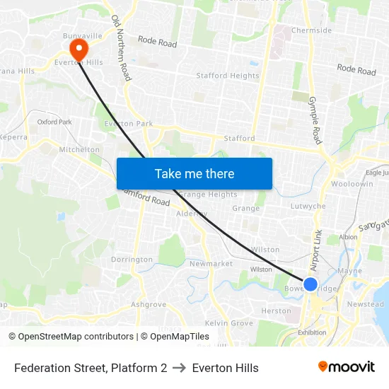 Federation Street, Platform 2 to Everton Hills map