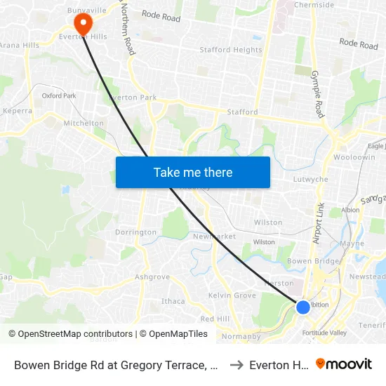 Bowen Bridge Rd at Gregory Terrace, Stop 7 to Everton Hills map