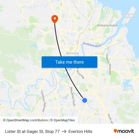 Lister St at Gager St, Stop 77 to Everton Hills map