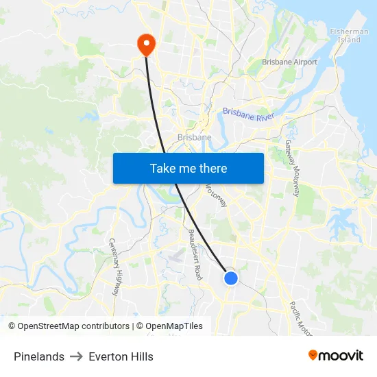 Pinelands to Everton Hills map