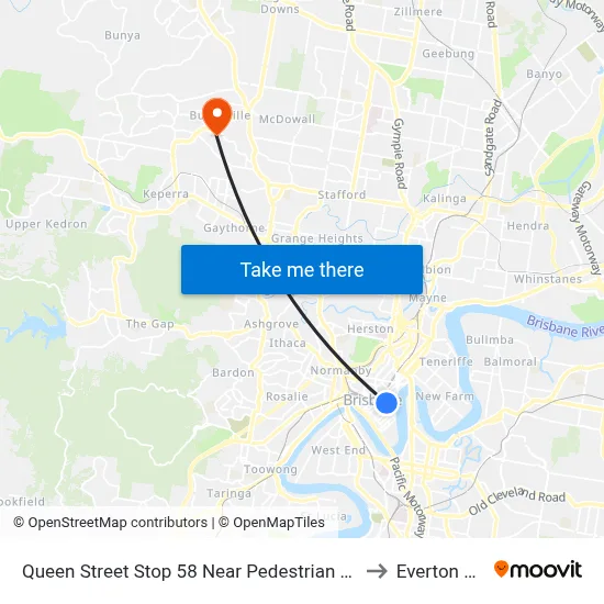 Queen Street Stop 58 Near Pedestrian Crossing to Everton Hills map