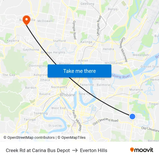 Creek Rd at Carina Bus Depot to Everton Hills map