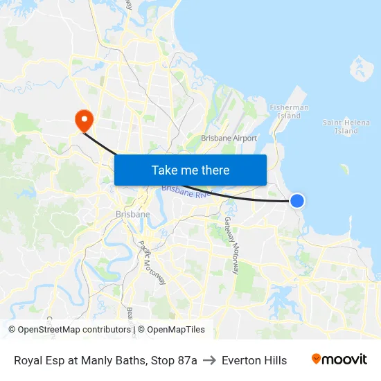 Royal Esp at Manly Baths, Stop 87a to Everton Hills map