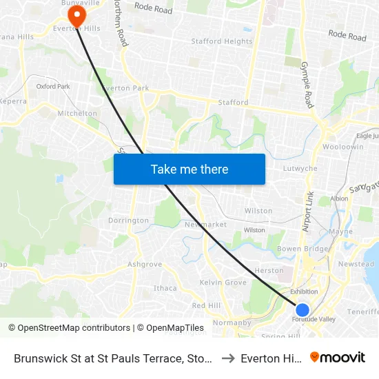 Brunswick St at St Pauls Terrace, Stop 5 to Everton Hills map