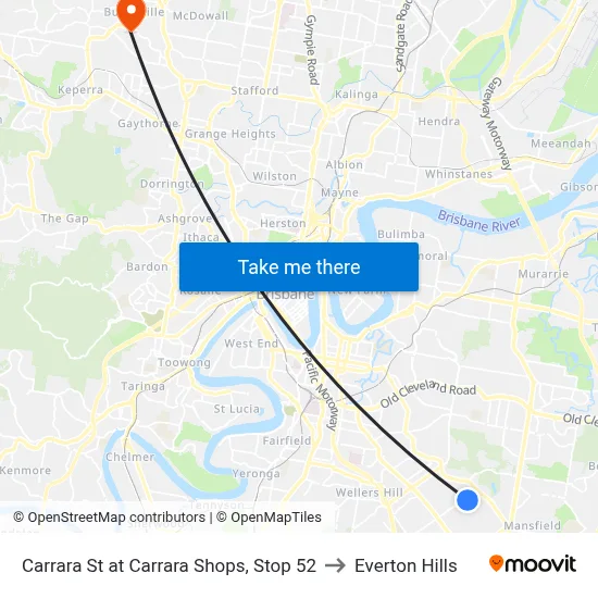 Carrara St at Carrara Shops, Stop 52 to Everton Hills map