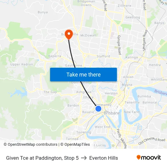 Given Tce at Paddington, Stop 5 to Everton Hills map