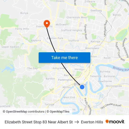 Elizabeth Street Stop 83 Near Albert St to Everton Hills map