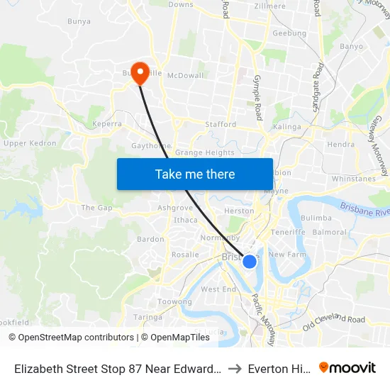 Elizabeth Street Stop 87 Near Edward St to Everton Hills map