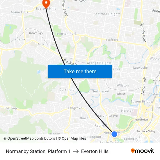 Normanby Station, Platform 1 to Everton Hills map
