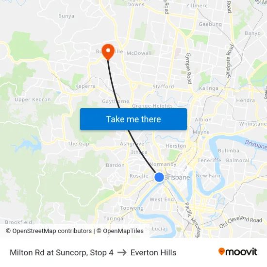 Milton Rd at Suncorp, Stop 4 to Everton Hills map