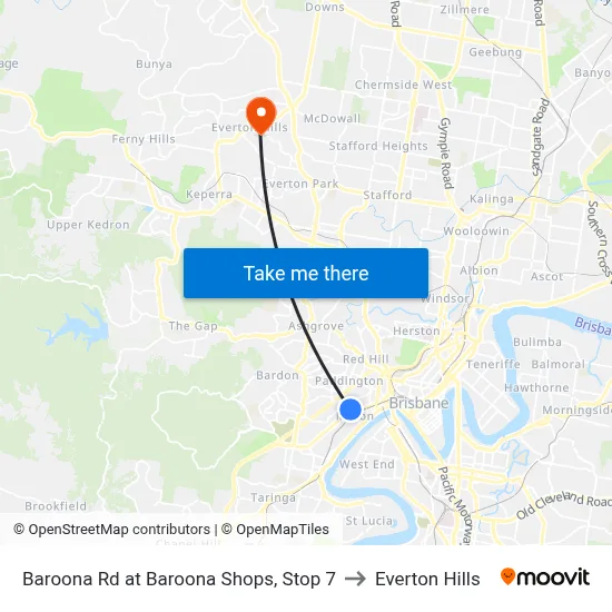 Baroona Rd at Baroona Shops, Stop 7 to Everton Hills map