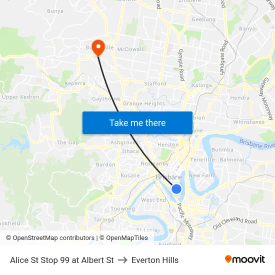 Alice St Stop 99 at Albert St to Everton Hills map