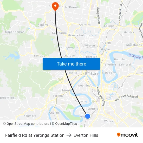 Fairfield Rd at Yeronga Station to Everton Hills map