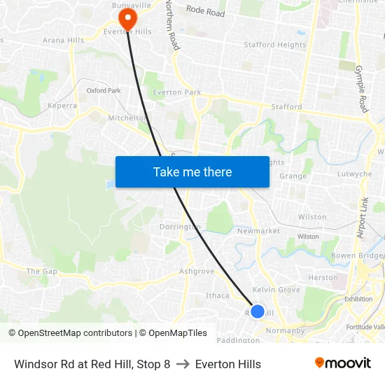 Windsor Rd at Red Hill, Stop 8 to Everton Hills map