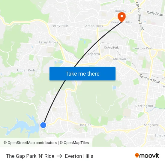 The Gap Park 'N' Ride to Everton Hills map