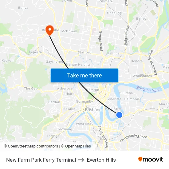 New Farm Park Ferry Terminal to Everton Hills map