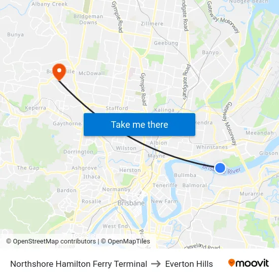 Northshore Hamilton Ferry Terminal to Everton Hills map