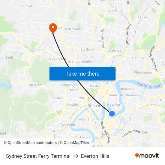 Sydney Street Ferry Terminal to Everton Hills map