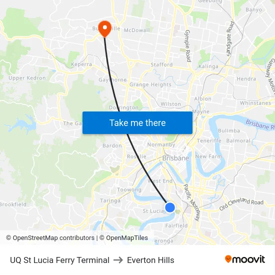 UQ St Lucia Ferry Terminal to Everton Hills map