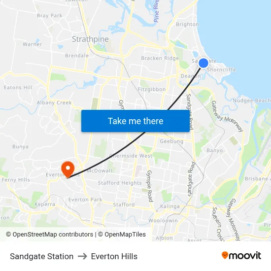 Sandgate Station to Everton Hills map